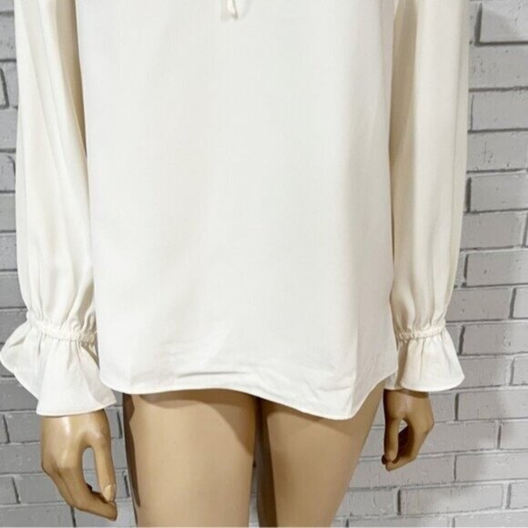 J.Crew Women’s Cream Ruffle Tie-Neck Blouse Size M | Long Sleeve Drapey Top - Picture 3 of 12